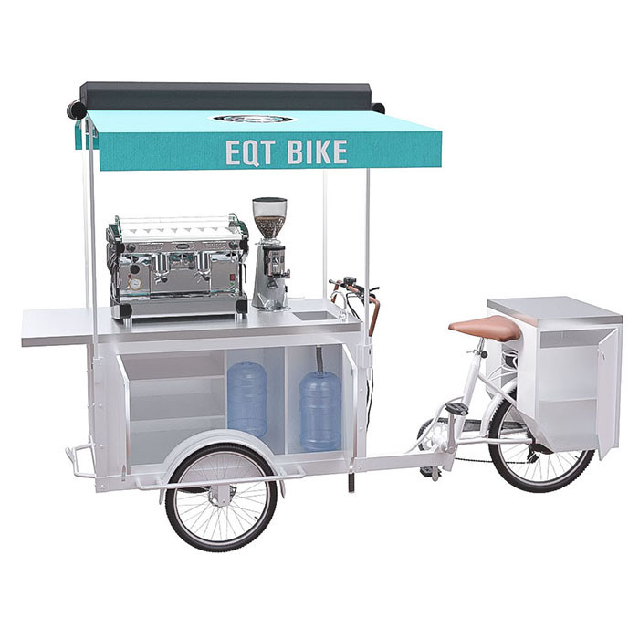 عربة الدراجة القهوة المحمولة مع المقاوم للصدأ 304 جدول العمل الفولاذ المقاوم للصدأ