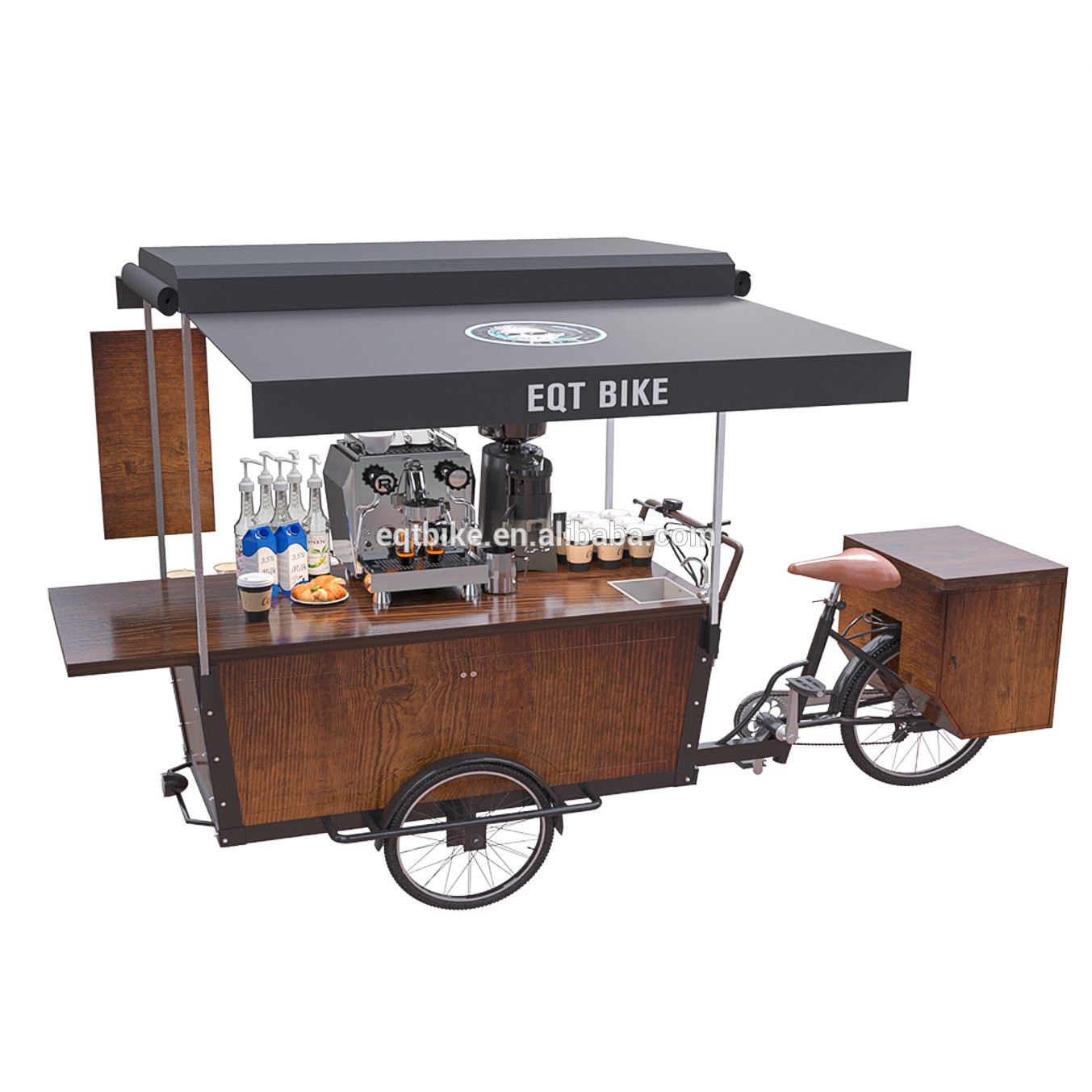 دراجة ثلاثية العجلات في شارع البيع بفرامل قرص قهوة عربة الدراجة