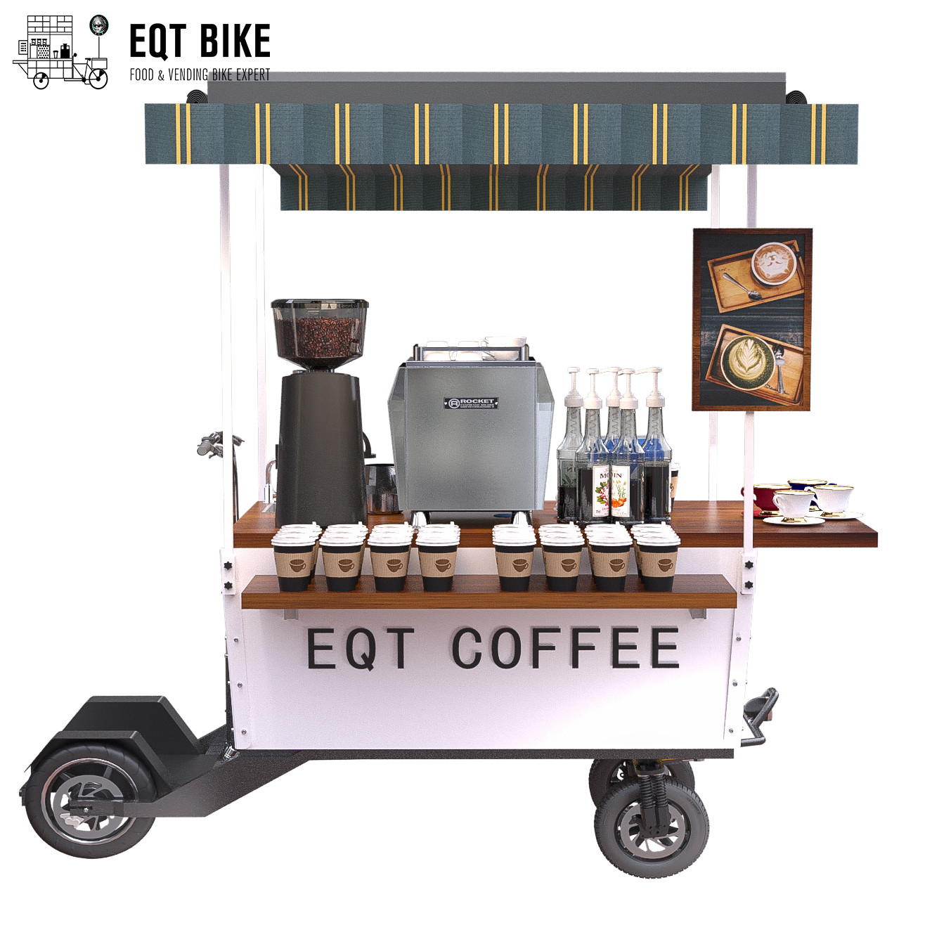 18KM / H Vending Scooter Box هيكل عربة قهوة الدراجة