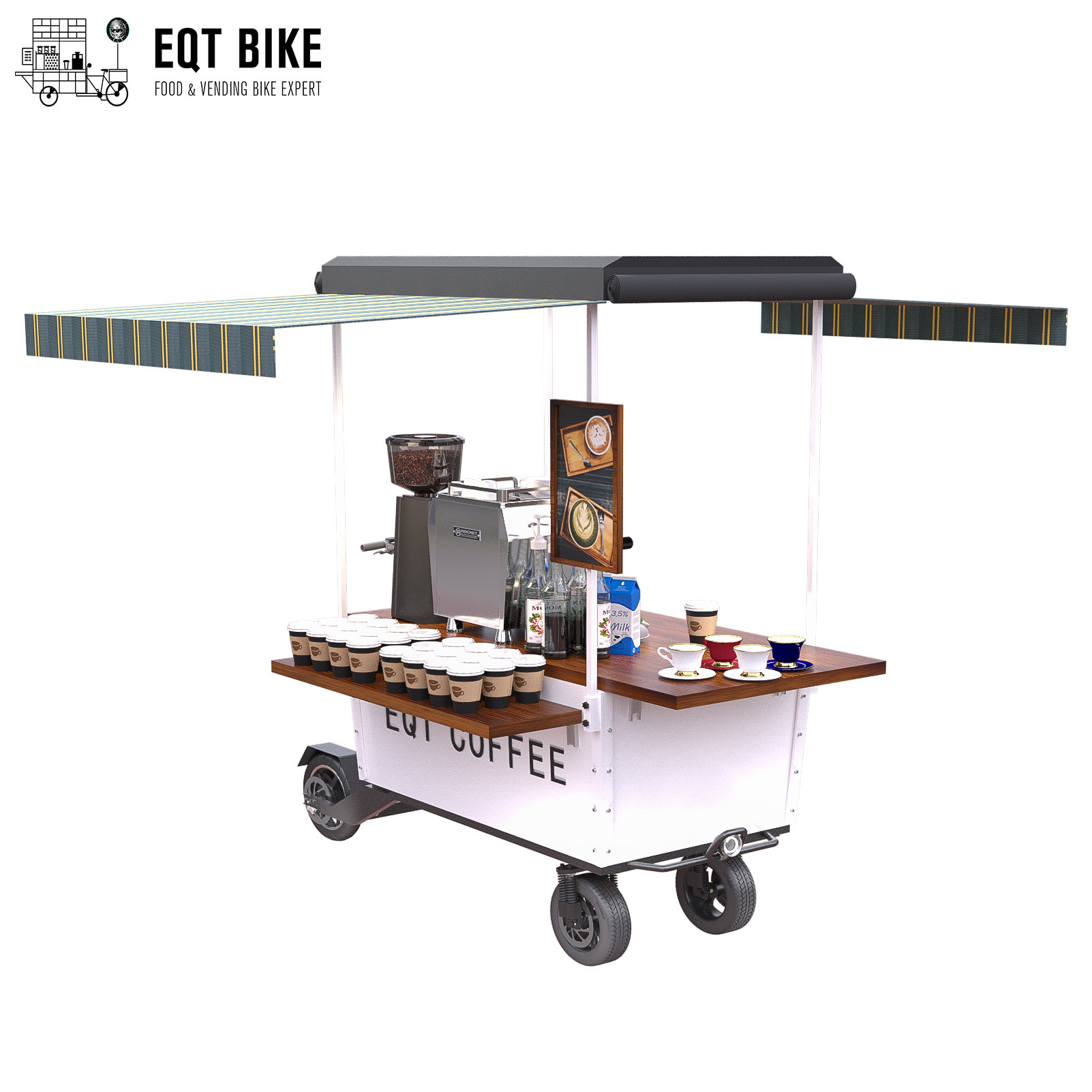 4 عجلات البيع في الهواء الطلق عربة القهوة مسحوق الطلاء دراجة القهوة المتنقلة