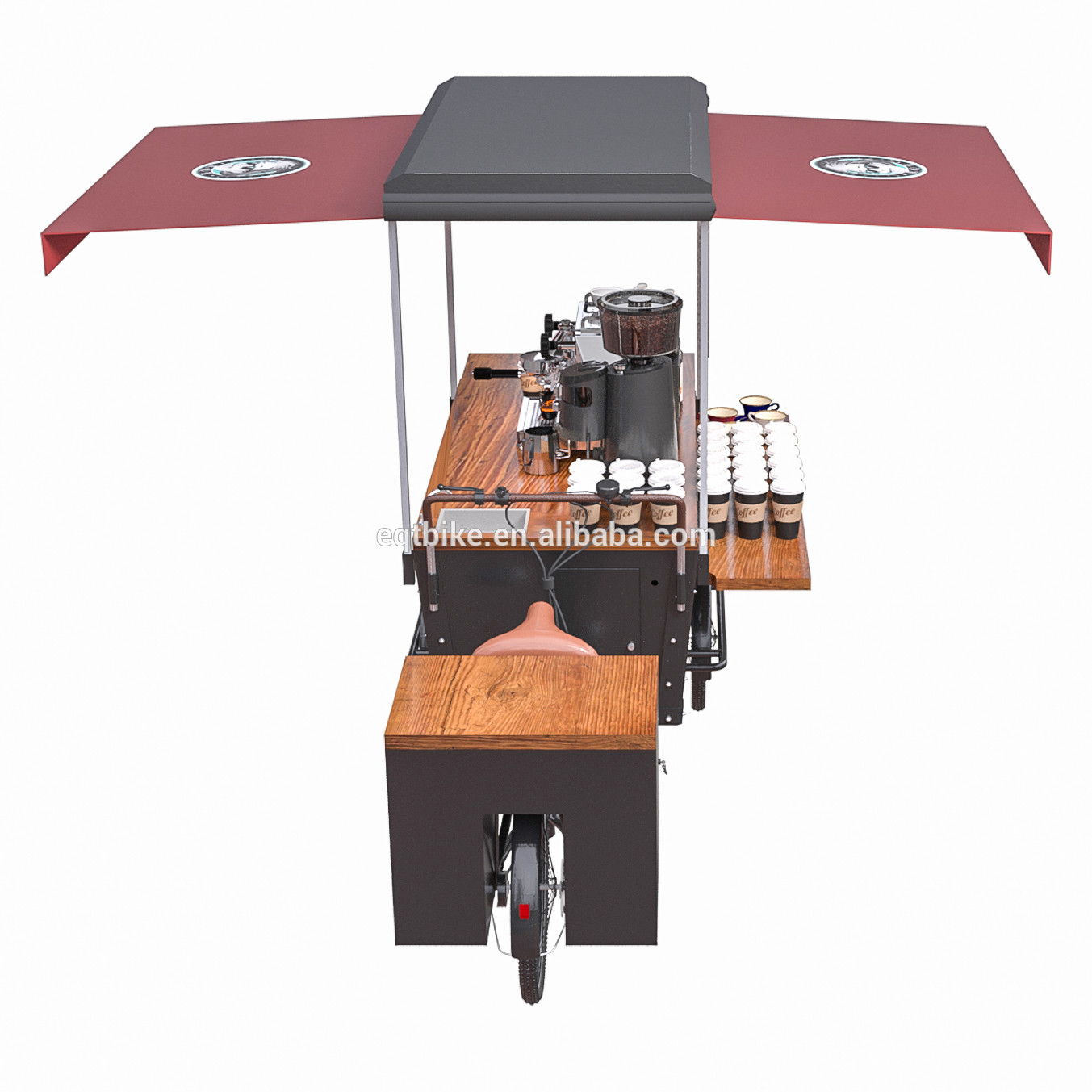 هيكل صندوق الزيت المضاد للهيكل الخشبي ثلاثي العجلات عربة بيع القهوة