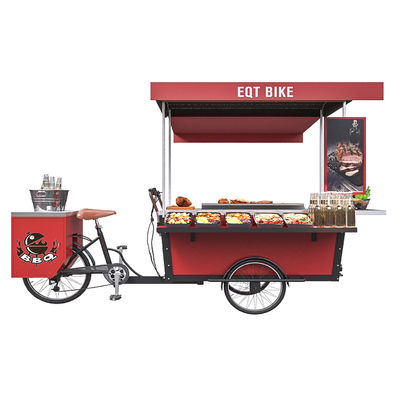 عربة طعام مشوية غير قابلة للصدأ 50 كم / ساعة للشواء دراجة ثلاثية العجلات هوت دوج